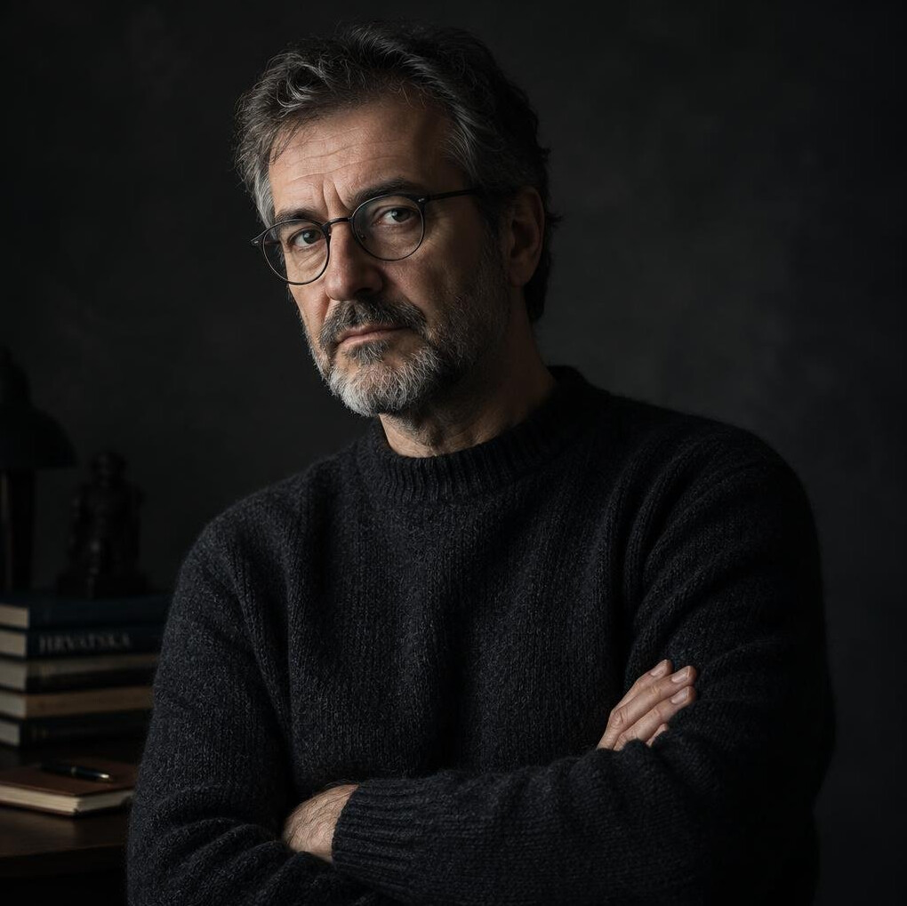 Portret hrvatskog pisca kriminalističkih romana u tamnom džemperu